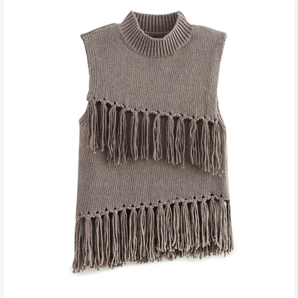 Fringed Sleeveless Knit Sweater Vest - Picture 4 of 12